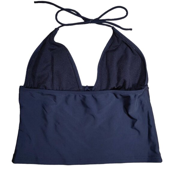 Vintage 2000s Black Y2K Sexy Swimsuit Tankini Halter Top Bust Tie Crop Top - Picture 3 of 4